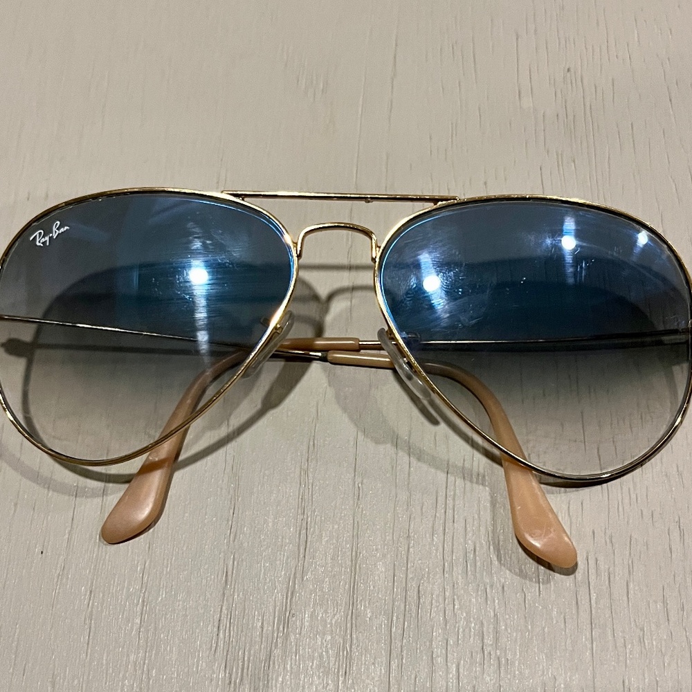 Ray-Ban Aviator Sunglasses, Polished Gold Frame Color, Light Blue Lenses